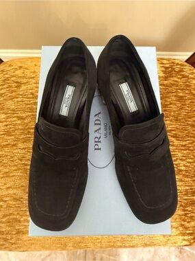 Prada Black Suede Penny Loafers for Men